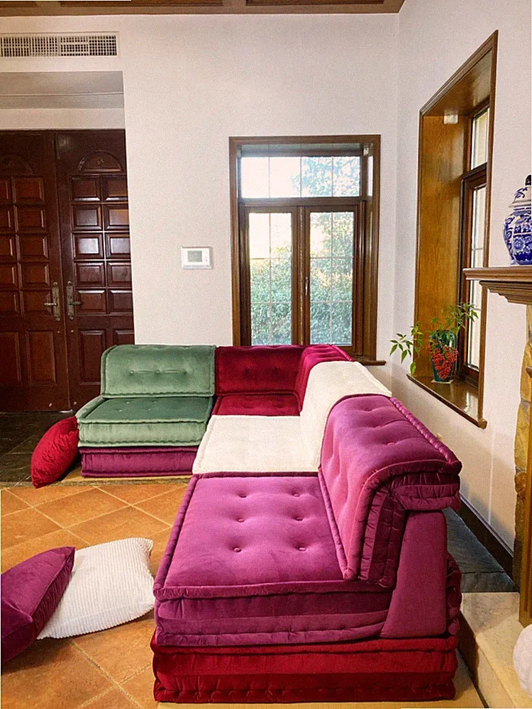 French Hand Tufted Daybed Mah Jong Sofa Modular Sectional Sofa Couch Full Set