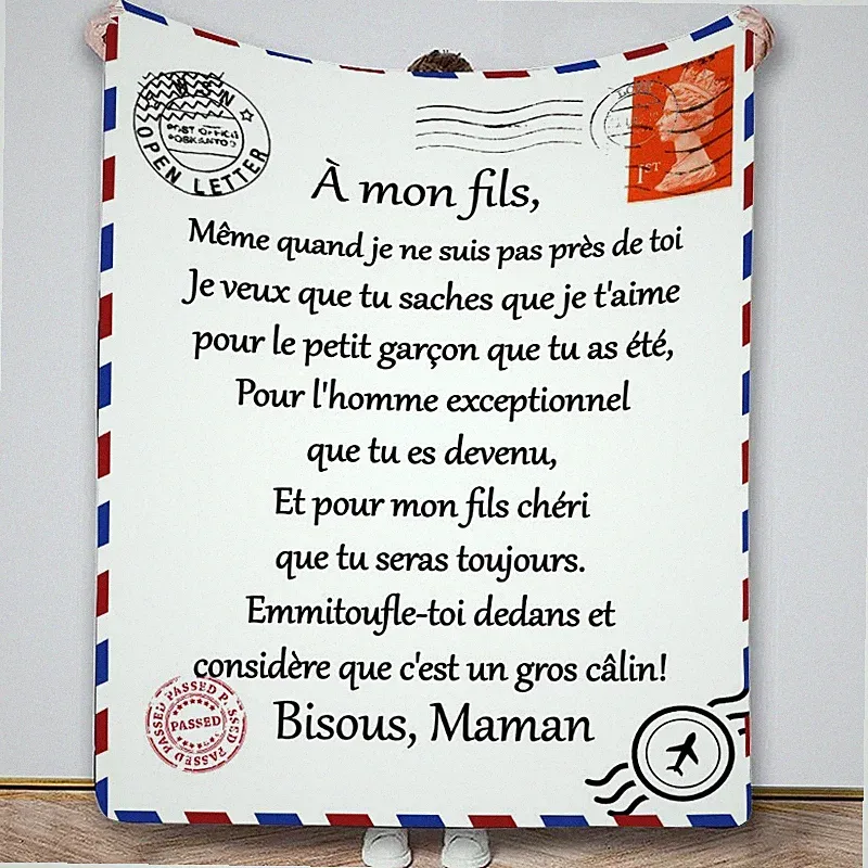 French Letters Blanket To My Son In French Warm Throw Blanket for Bed Sofa Gift
