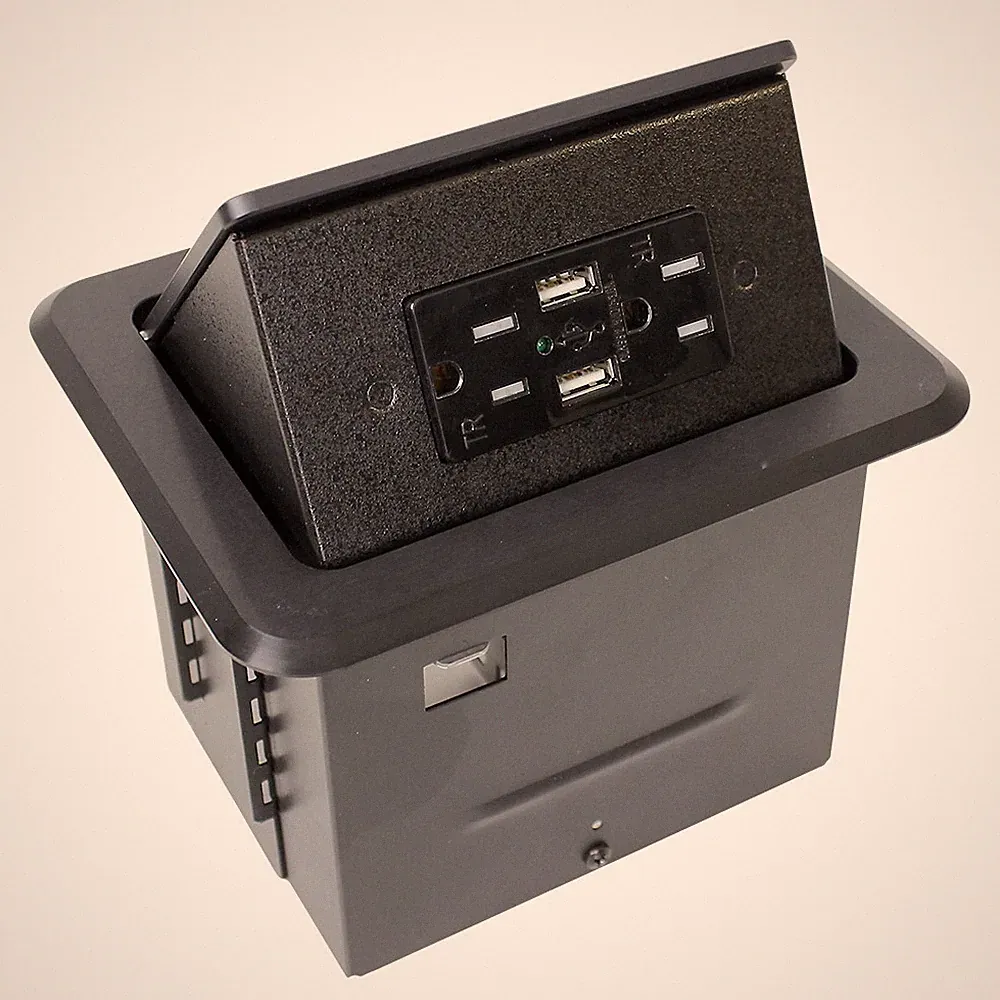 FSR TB-CHRG-BLK Tilt-Up Tablebox Receptacle 2 AC with Dual USB Charger, Black