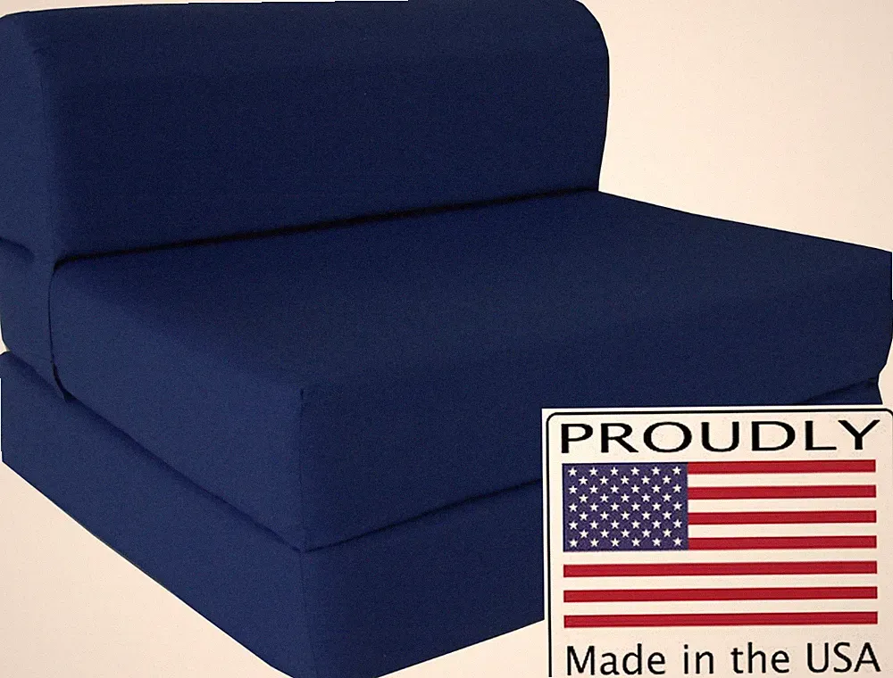 Full 6 x 48 x 72 Flip Chair Folding Foam Beds, Foldable Sofa Bed, Navy Blue