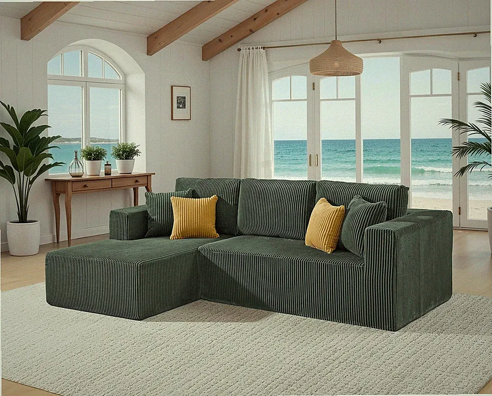 Full Compressed Corduroy Upholstered Sectional - No Assembly Needed