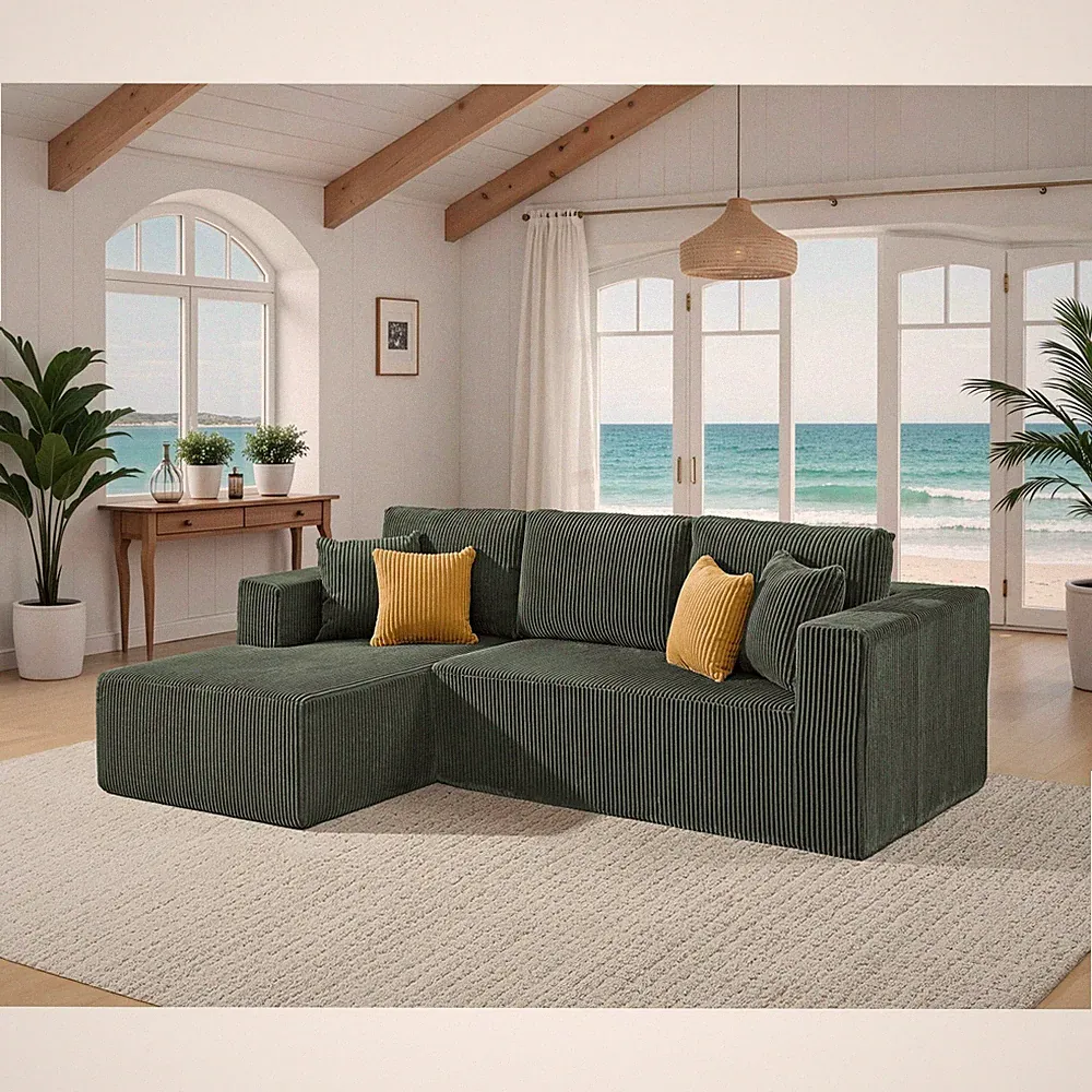 Full Compressed Corduroy Upholstered Sectional Sofa, No Assembly Needed