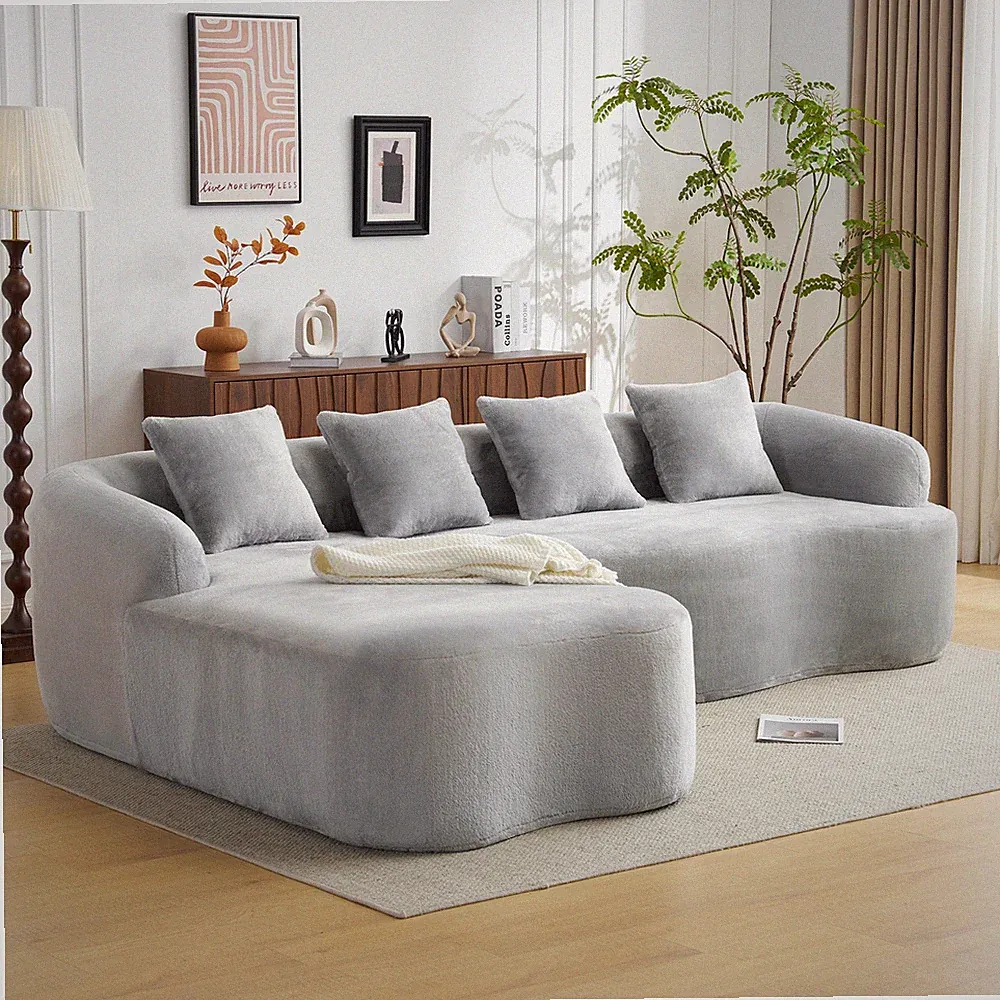 Full Compression L-Shape Sectional Sofa w/Curved Chaise,Grey Modular Chenille Co