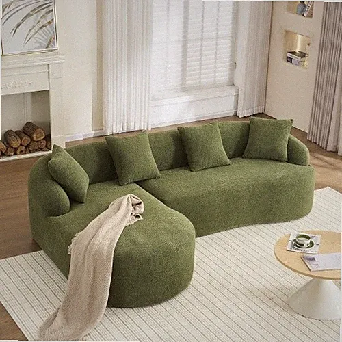Full Compression Sponge L-Shape Sectional Sofa with Curved Chaise for LivingRoom