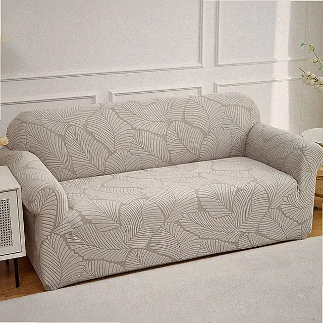 Full Coverage Non Slip Sofa Cover with Tie Straps Stretch Jacquard Couch Cover