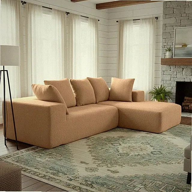 Full foam compression modular sofa, five soft big throw pillows, brown flannelet