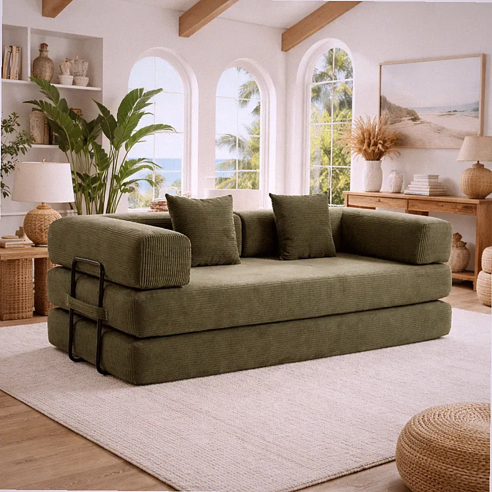 Full Foam Modular Compressed Sofa Bed with Multiple Layout Options, Includes 2