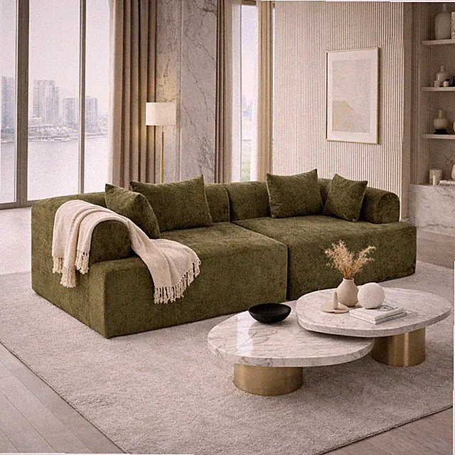 Full-Foam Modular Sofa, 96" Bouclé 2-Piece Sectional with Rounded Arms, Cloud