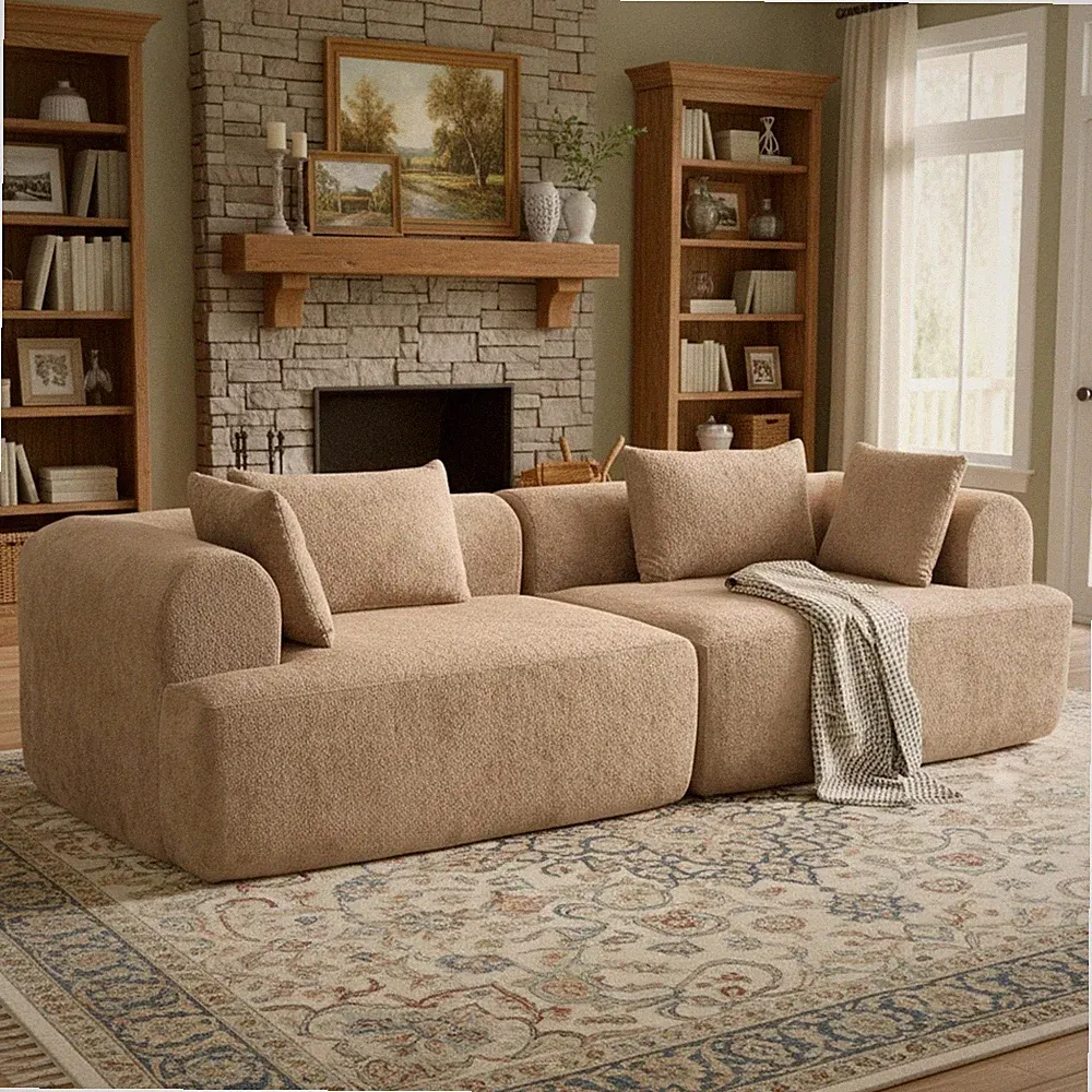 Full-Foam Modular Sofa, 96" Bouclé 2-Piece Sectional with Rounded Arms, Cloud-L