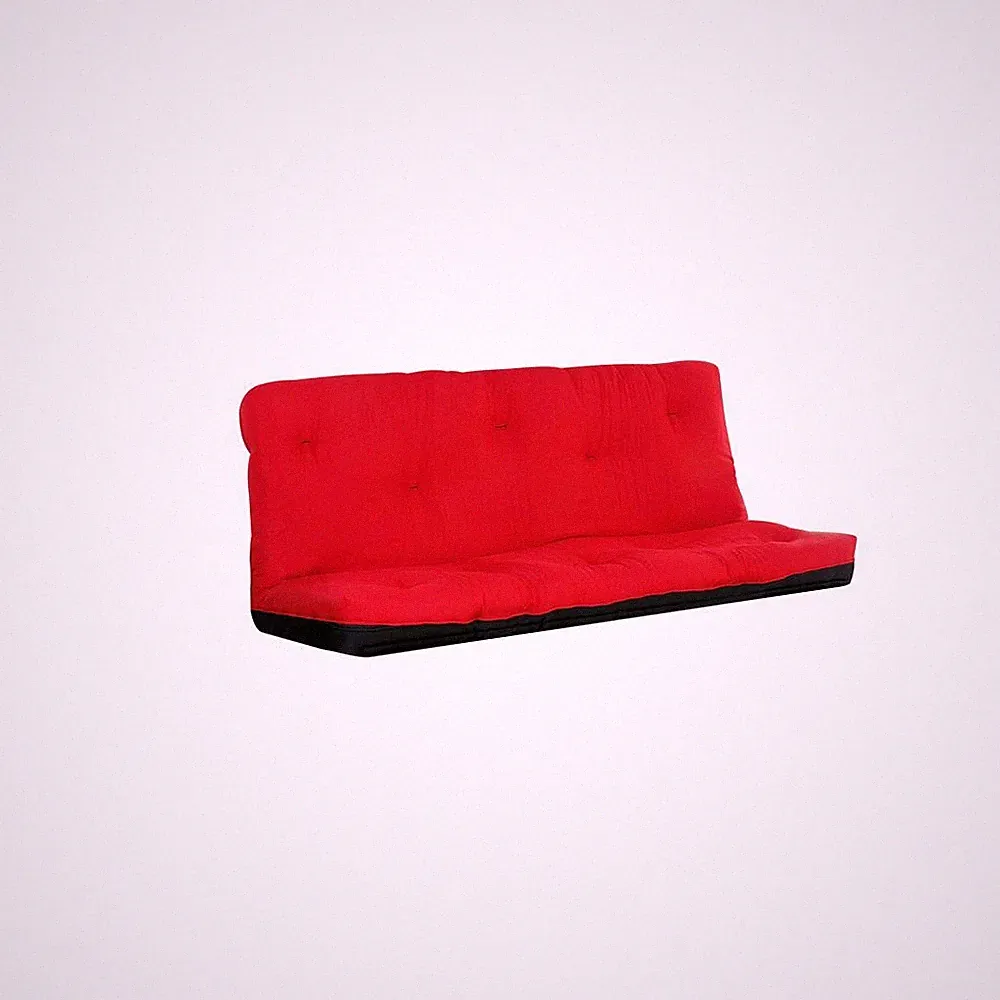Full Futon Mattress Red and Black Tufted Folding Sofa Bed Washable Cover