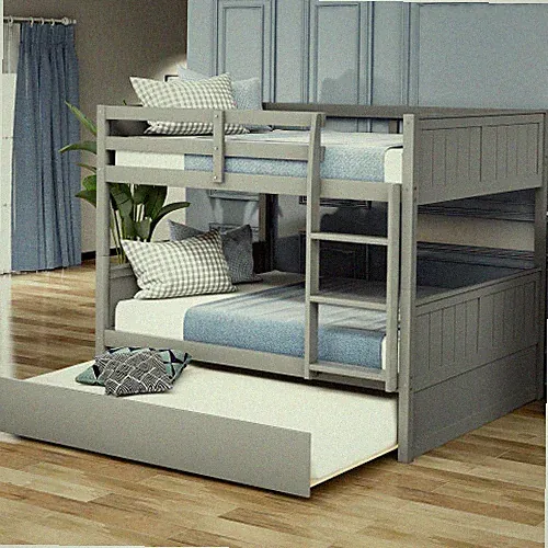 Full Over Full Bunk Bed with Trundle Wood Bed Frame Platform Bed Daybed Sofa Bed