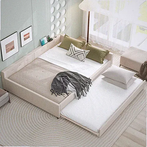 Full Queen Upholstered Daybed with Trundle Day Bed Sofa Beds Platform Bed Frames