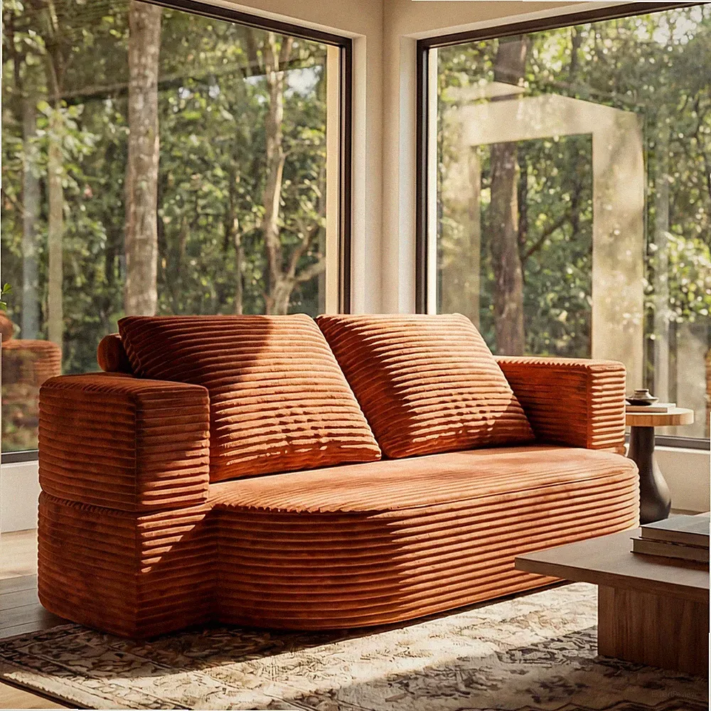 Full Size 78.7" Folding Sofa Sleeper Bed Corduroy Futon Rust Red