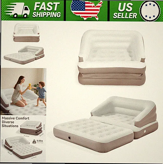 Full Size Air Mattress Inflatable Sofa Bed Flocked Top Nut Brown