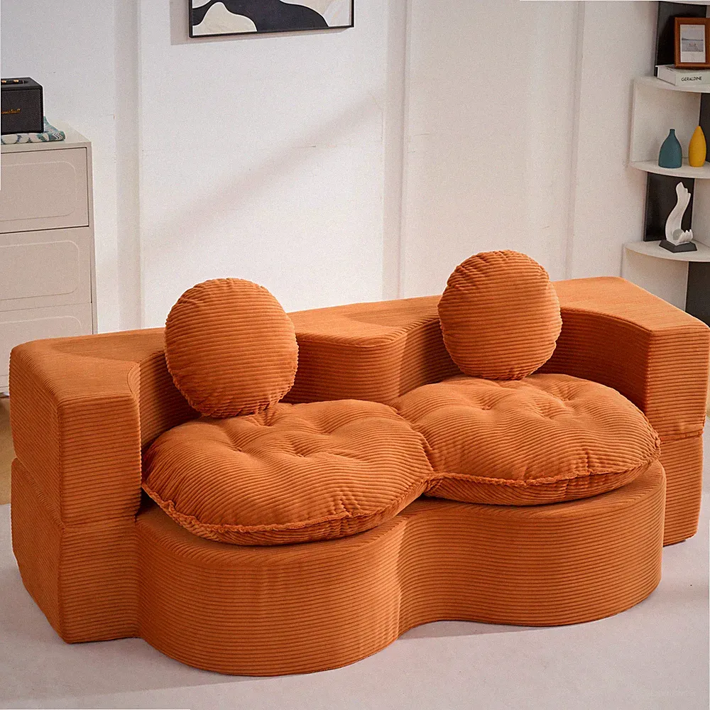 Full Size Convertible Sleeper Sofa Bed Corduroy Futon Loveseat, Orange