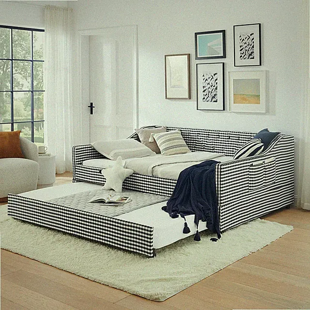 Full‑Size Daybed,Upholstered Convertible Daybed with Tufted Button Backrest, 3‑