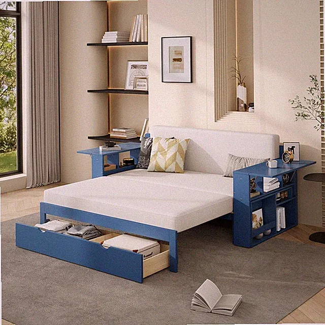 Full Size Daybed with Removable Desk, Storage Drawers & Hydraulic Side Table