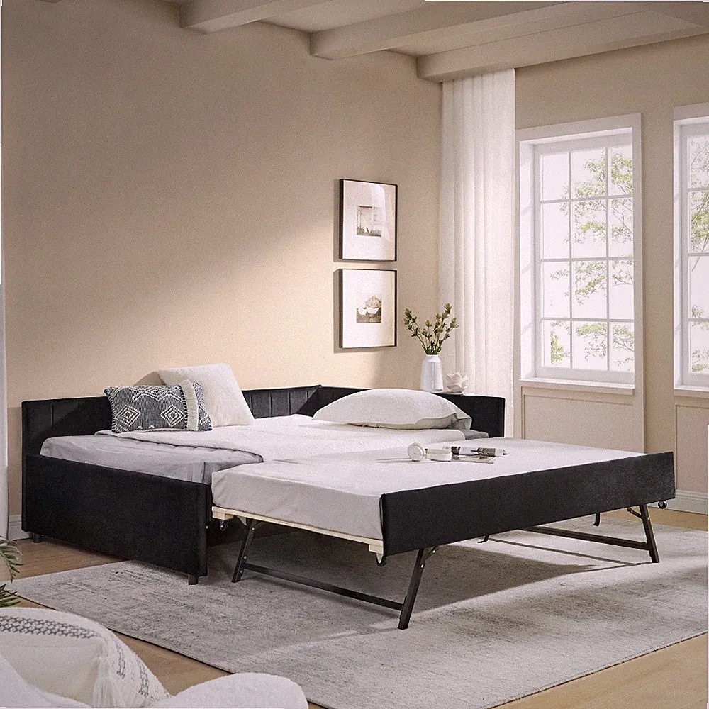 Full Size Daybed with Trundle Upholstered Tufted Sofa Bed Sofa Bed Frame