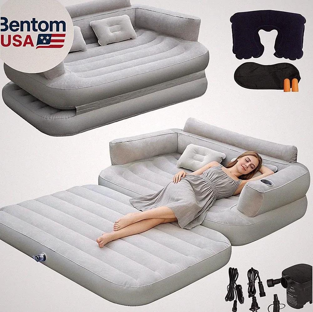 Full Size Inflatable Sofa Bed with Air Pump,2-In-1 Portable Blow-Up Air Couch,In