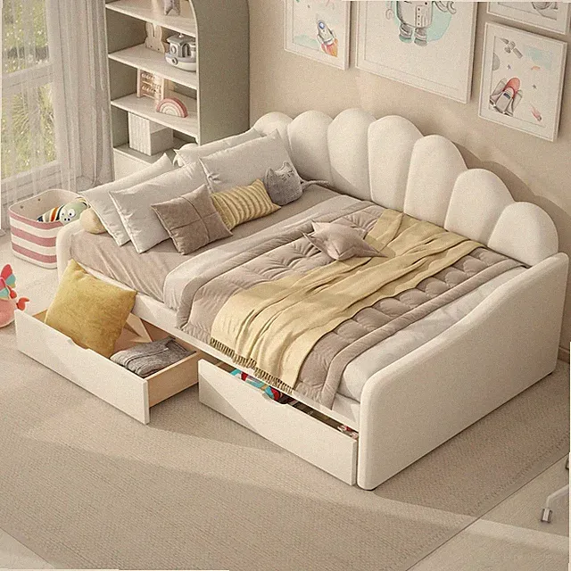 Full Size Modern Upholstered Sofa Day Bed with Shall Shaped Backrest & Storage D