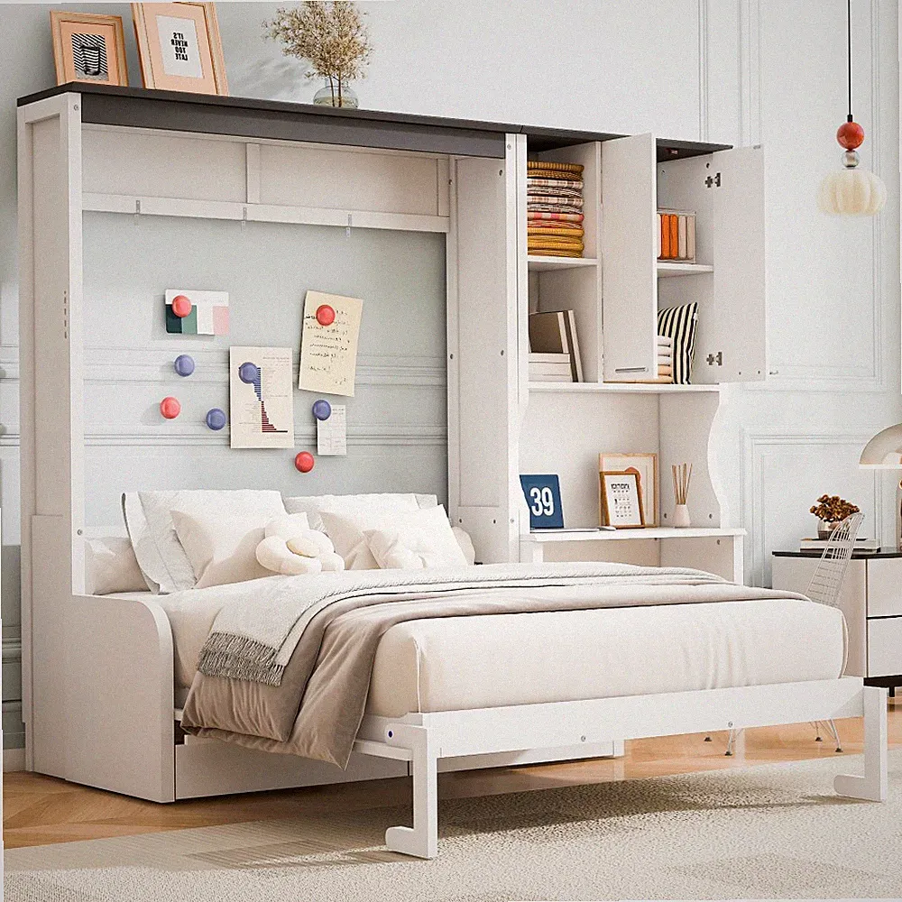 Full Size Murphy Bed with Sofa, Desk & Storage - Space Saving Foldable Design