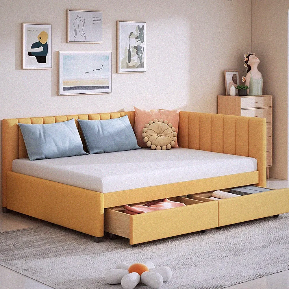 Full Size Sofa Bed Bed Frame Upholstered Daybed with 2 Storage Drawers