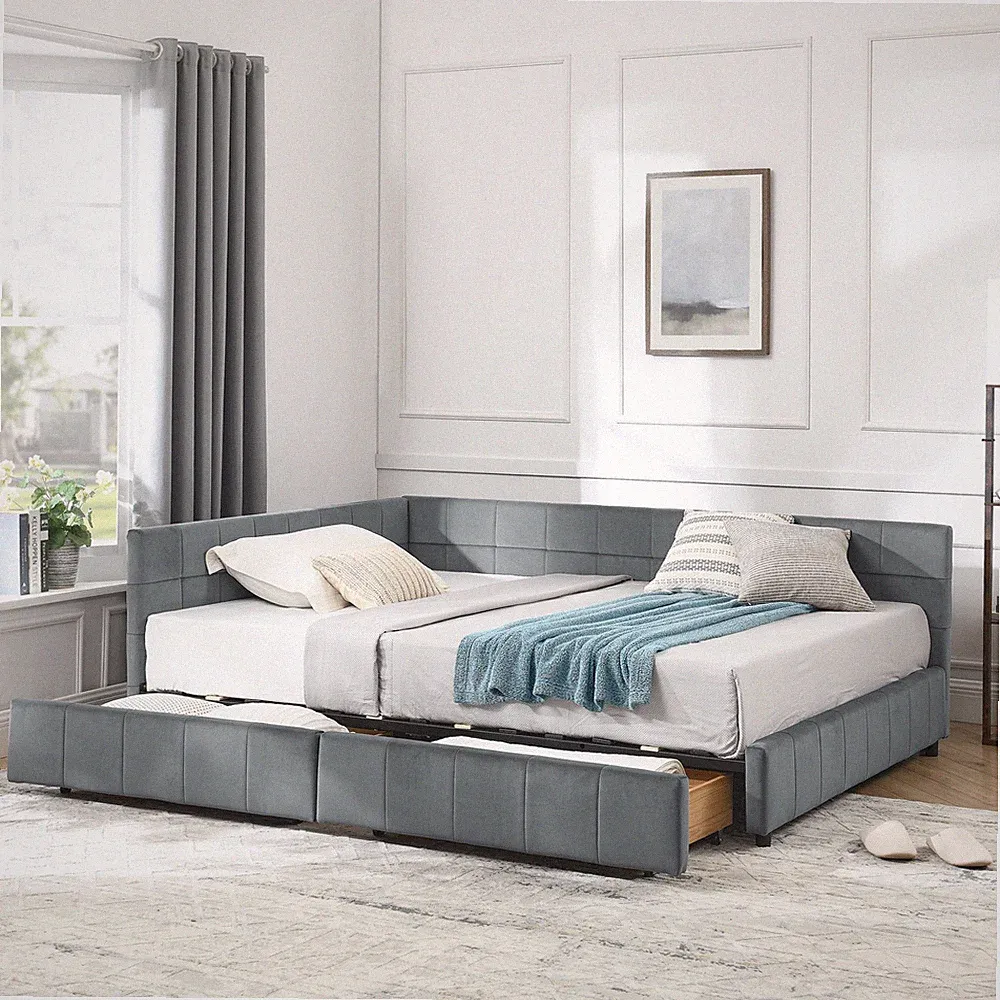 Full Size Storage Upholstered Tufted Bed Frame, Sofa Bed Frame with Comfortable