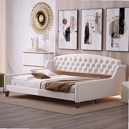 Full Size Upholstered Daybed Sofa Bed Luxury Tufted Bed Frames Wood Platform Bed