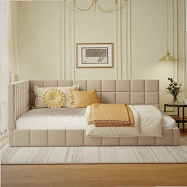 Full-size Upholstered Sofa Bed, Sofa Bed Frame - Beige, Velvet