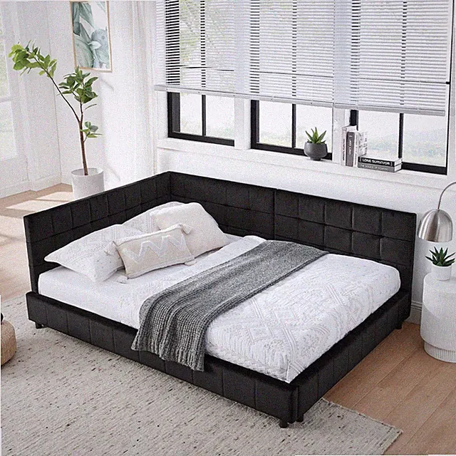 Full Size Upholstered Tufted Bed Frame Sofa Bed Frame with Backrest and Armrests