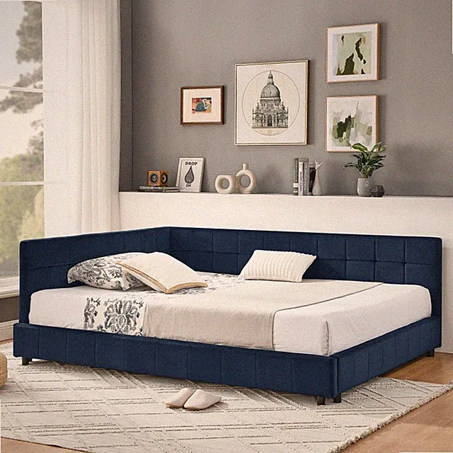 Full Size Upholstered Tufted Bed Frame, Sofa Bed Frame with Comfortable Backrest