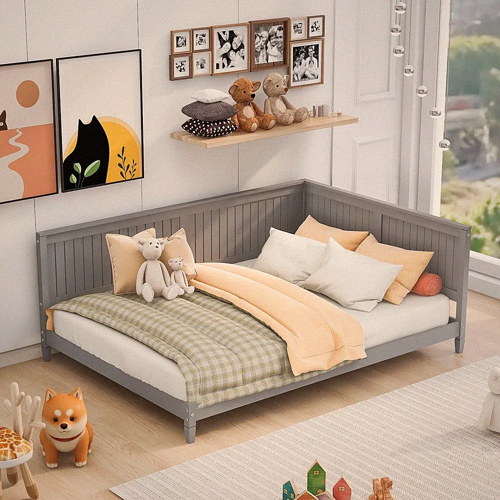 Full Size Wood Daybed/Sofa Bed, Gray