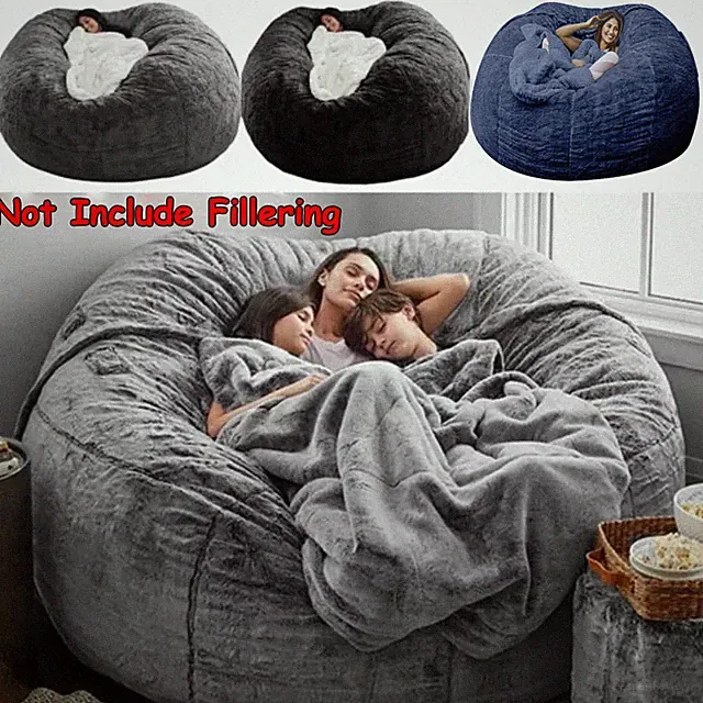 Fur Bean Bag Cover Soft Fluffy Fur Portable Living Room Lazy Sofa Bed - 180x90cm