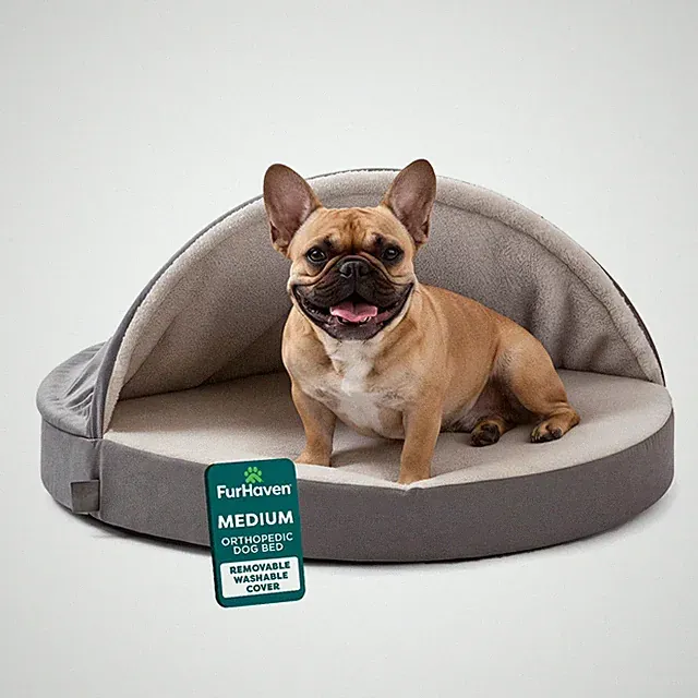 FurHaven Faux Sheepskin Snuggery Burrow Orthopedic Dog Bed Gray 26" NEW