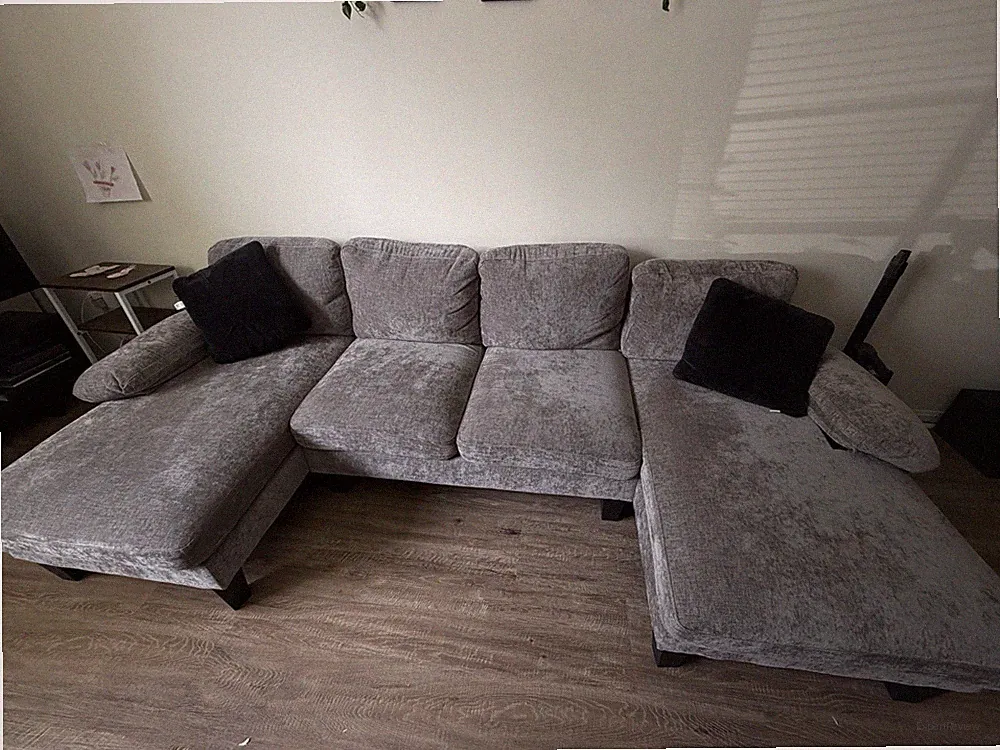 Furmax Gray Chenille U-Shaped Sectional Sofa 4-Seat Double Chaise