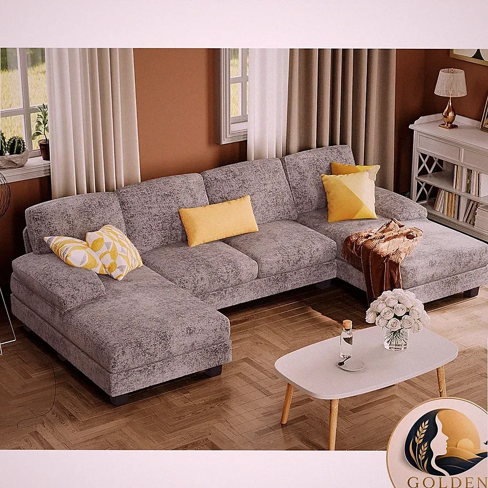 Furmax Sectional Couches, Chenille, Grey