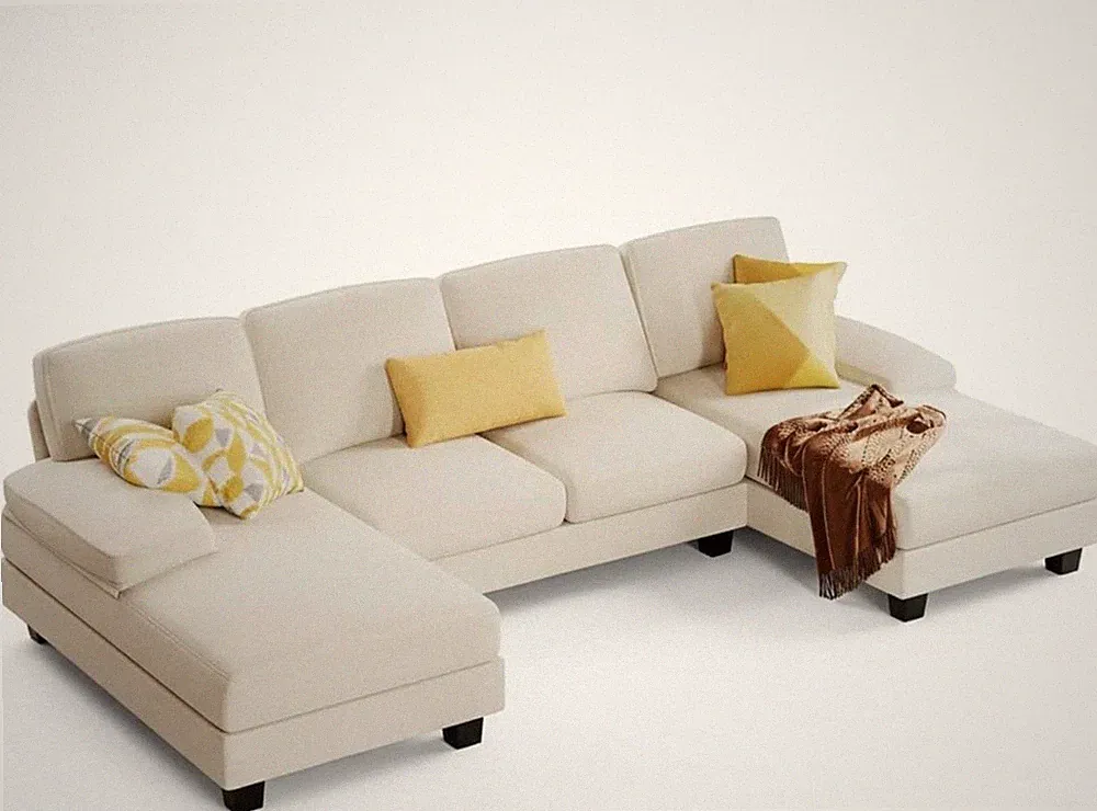 Furmax Sectional Couches for Living Room, U-Shaped Sofa Couch with Linen Fabric