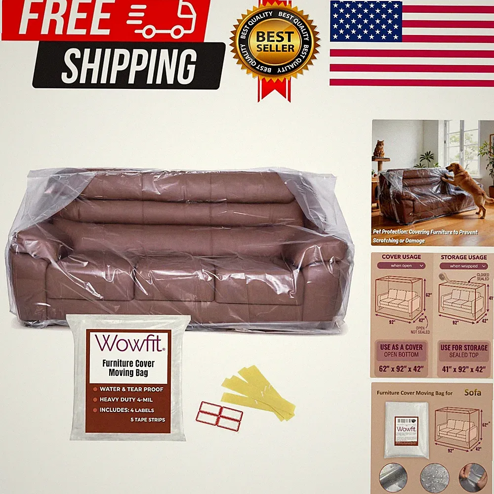 Furniture Cover for Sofa & Boxes, 92W x 42D x 62/41H Inches | Clear, Odorless...