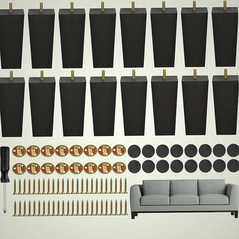 Furniture Legs 6 Inch Square Black Wood Set 16 Sofa Couch Chair TURSTIN Solid