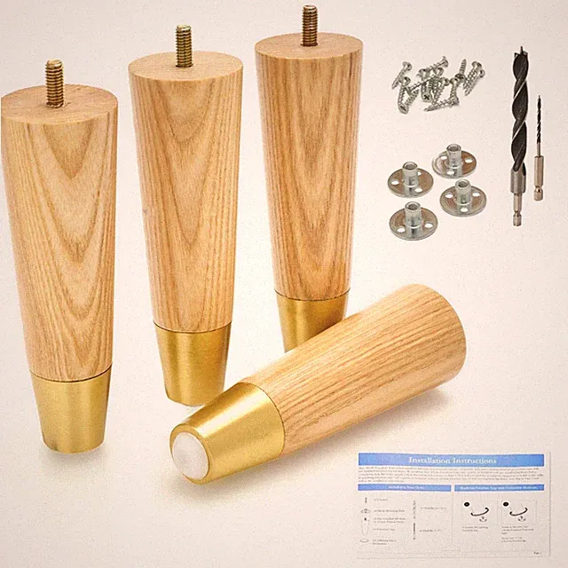 Furniture Legs Set of 4, Premium 6 inch Ash Wood Gold Couch Replacement Feet