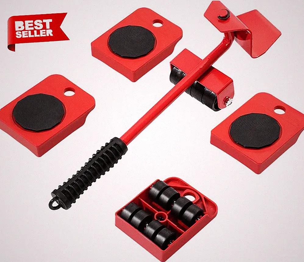 Furniture Lifter Mover Tool Set Heavy Duty Dolly Kit with Wheels Sofa Bed, Red