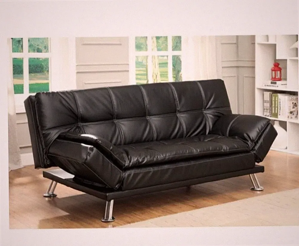 Furniture of America Hauser Futon Sofa Bed Black Convertible Tufted CM2677BK