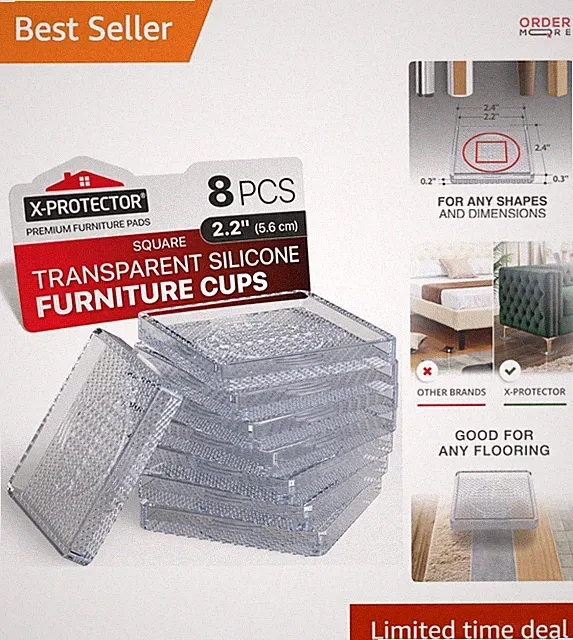 Furniture Pads Silicone 8 pcs 2.2" Non Slip Clear Floor Protectors