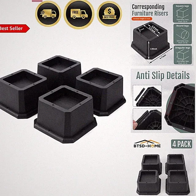 Furniture Risers Bed Risers Table Chair Leg Extenders Heavy Duty 4 Pack