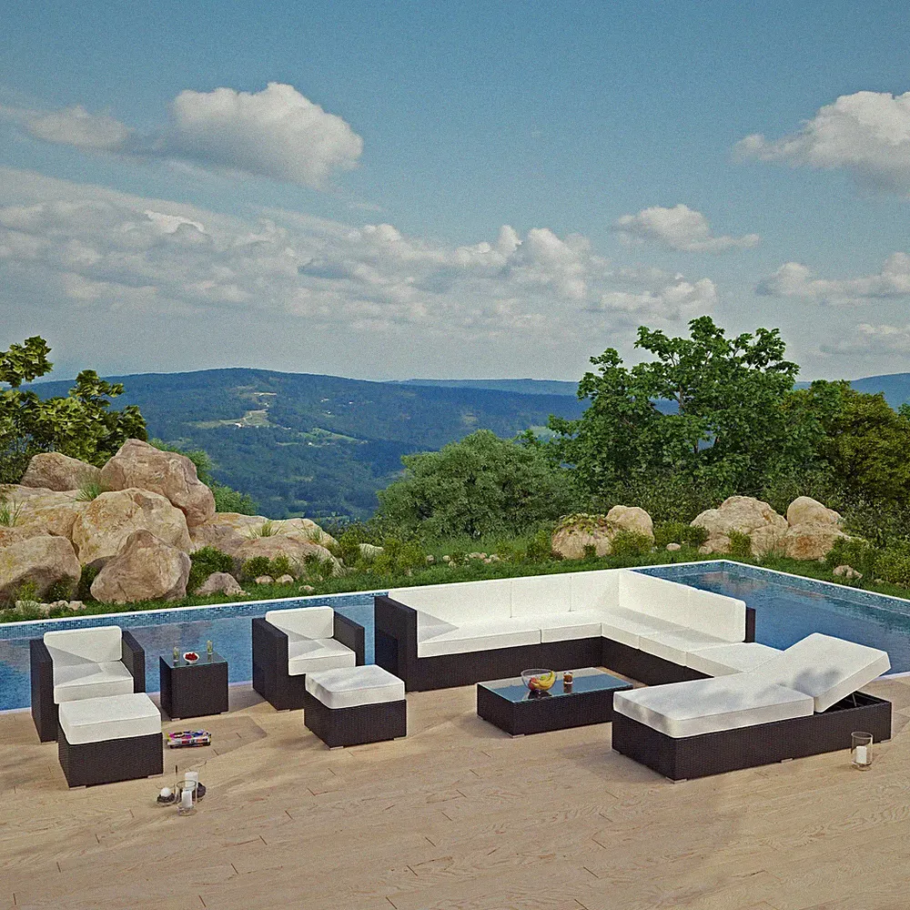 Fusion 12 Piece Outdoor Patio Sectional Set in Espresso White