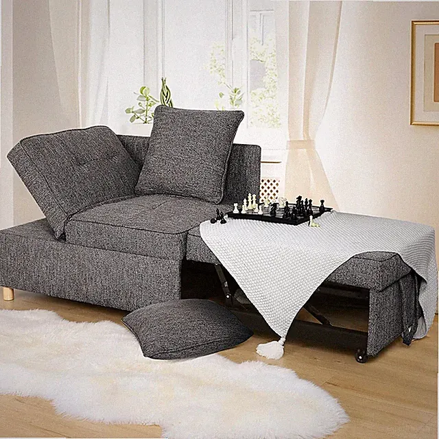 Futon Couch 4 in 1 Sleeper Sofa Couch Bed with Removable Armrests 2 Throw Pillow