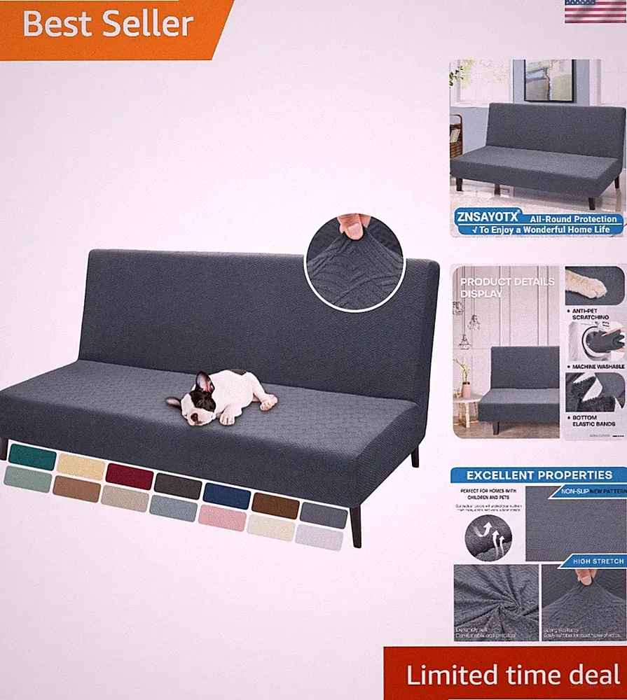 Futon Cover Full Size 67-82 Inch Sofa Bed Slipcover Stretch Jacquard Dark Gray