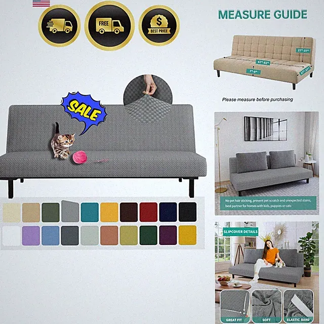 Futon Cover Latest Jacquard Design High Stretch Armless Sofa Bed Slipcover An...