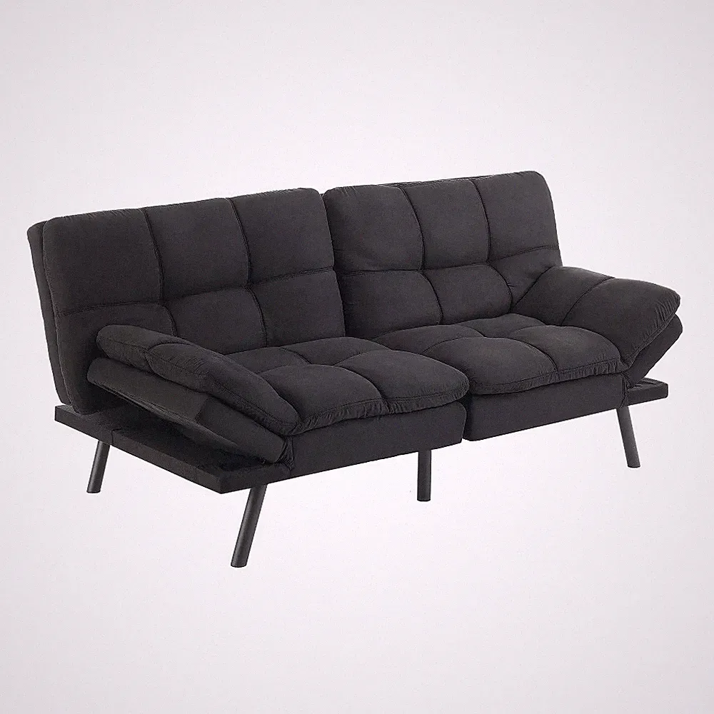 Futon Sleeper Sofa Bed Couch Memory Foam Suede Folding Adjustable Armrest 72 IN