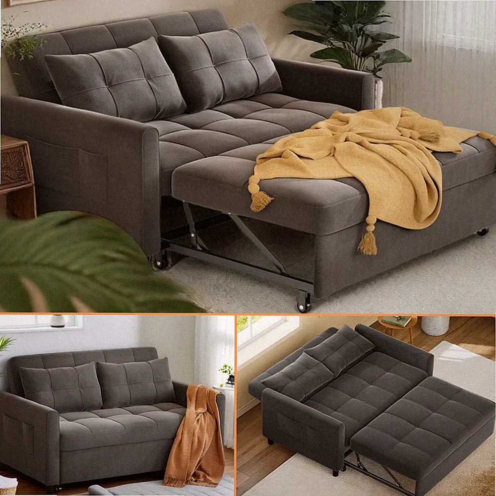 Futon Sofa Bed, 3-in-1 Sleeper Sofa with Adjustable Backrest for Living Room